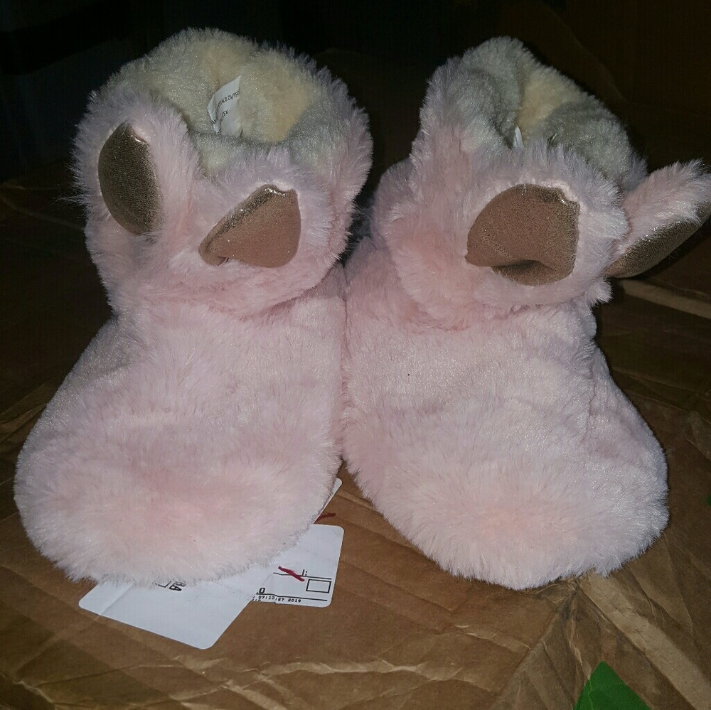 Stevies Pink Fuzzy Bunny Metallic Booties Slippers